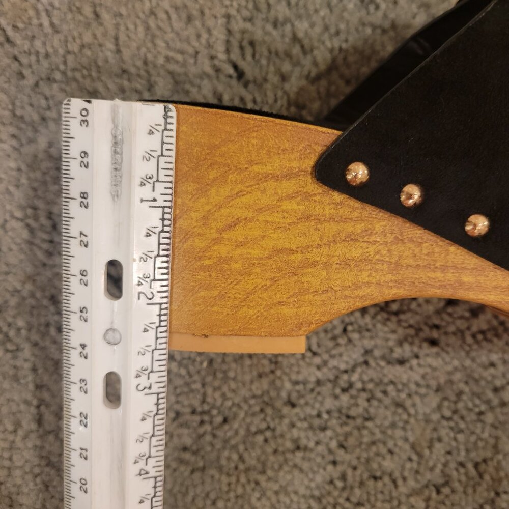 SOLD 👠New Black Wood Clog Wedge Platform Suede Buckle Sandal Shoe Slip On Sl💃 - Picture 5 of 10